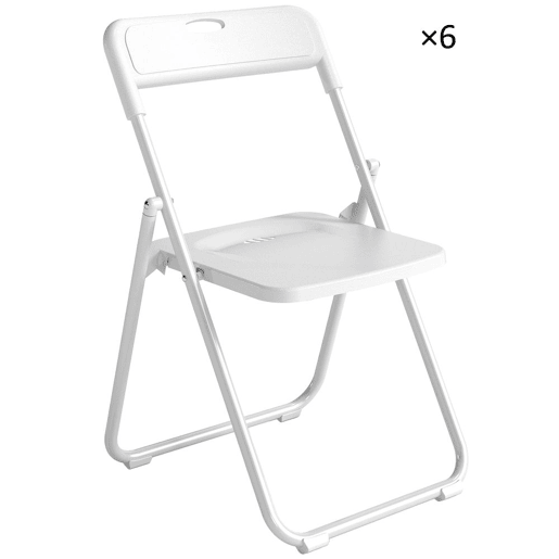 HOMCOM Conjunto de 6 Cadeiras Dobráveis de Plástico e Aço Cadeiras Dobráveis com Encosto Curvo Assento Côncavo com Ventilação Para Espaços Pequenos Sala de Estar Sala de Jantar Cozinha 48,5x47x75 cm Branco
