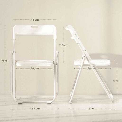 HOMCOM Conjunto de 6 Cadeiras Dobráveis de Plástico e Aço Cadeiras Dobráveis com Encosto Curvo Assento Côncavo com Ventilação Para Espaços Pequenos Sala de Estar Sala de Jantar Cozinha 48,5x47x75 cm Branco