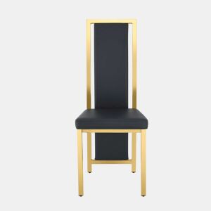Cadeiras de sala de jantar 4 unidades 109 cm - design minimalista europeu, estofadas em PU preto com detalhes dourados e estrutura metálica dourada - Preto e Dourado