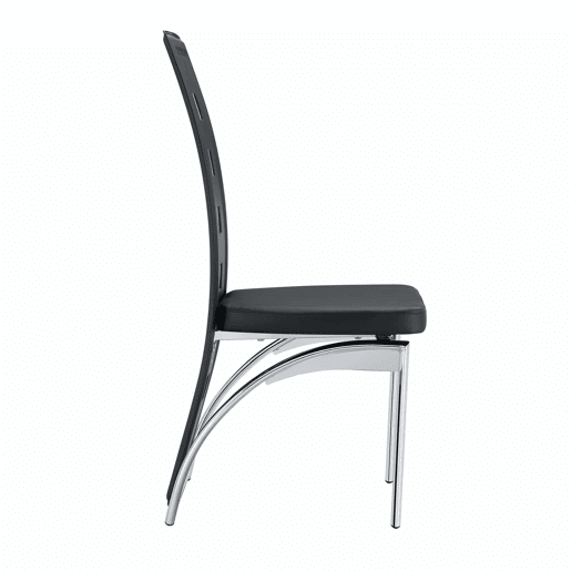 Cadeiras de sala de jantar 2 peças - design europeu com padrão perfurado, PU preto + pernas metálicas prateadas - Preto+Prata