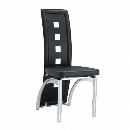 Cadeiras de sala de jantar 2 peças - design europeu com padrão perfurado, PU preto + pernas metálicas prateadas - Preto+Prata