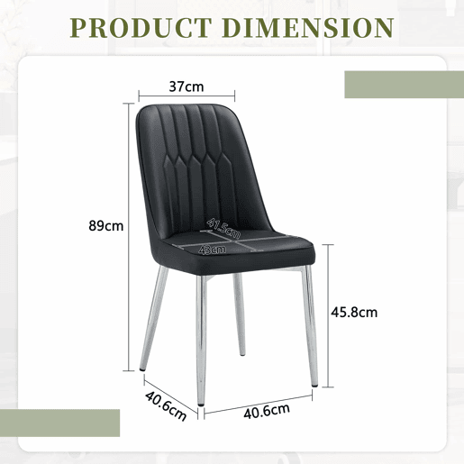 Cadeiras de sala de jantar (2 unidades) - design moderno e minimalista, assento largo, encosto e pernas metálicas prateadas - preto e prateado
