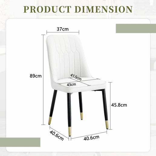 Conjunto de 2 cadeiras de jantar modernas - encosto em PU branco e pernas em metal preto - Branco+Preto