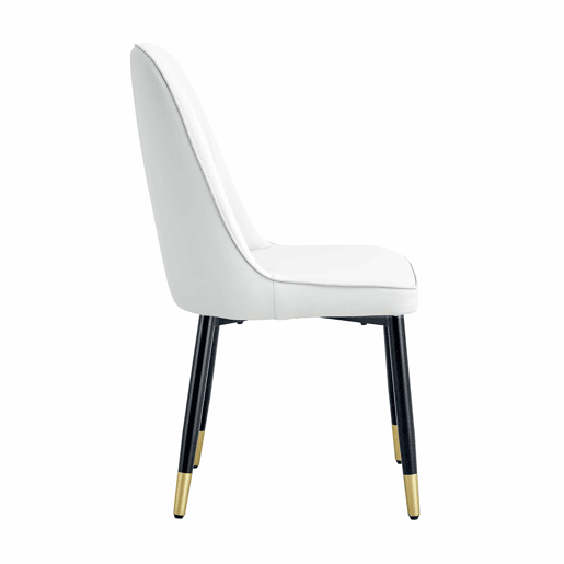Conjunto de 2 cadeiras de jantar modernas - encosto em PU branco e pernas em metal preto - Branco+Preto