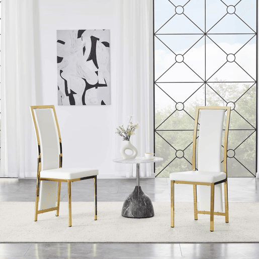 Cadeiras de sala de jantar 2 unidades - estilo minimalista europeu, PU branco + estrutura metálica dourada - Branco+Dourado