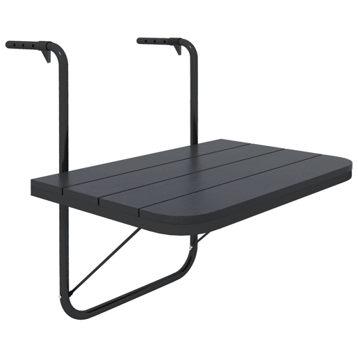 Outsunny Mesa Suspensa de Varanda, Mesa Dobrável de Alumínio para Grade, com Altura Ajustável em 4 Níveis, Adaptável a 4 Larguras, Suporta até 25 kg, para Jardim, 60x40x55-64 cm, Preto
