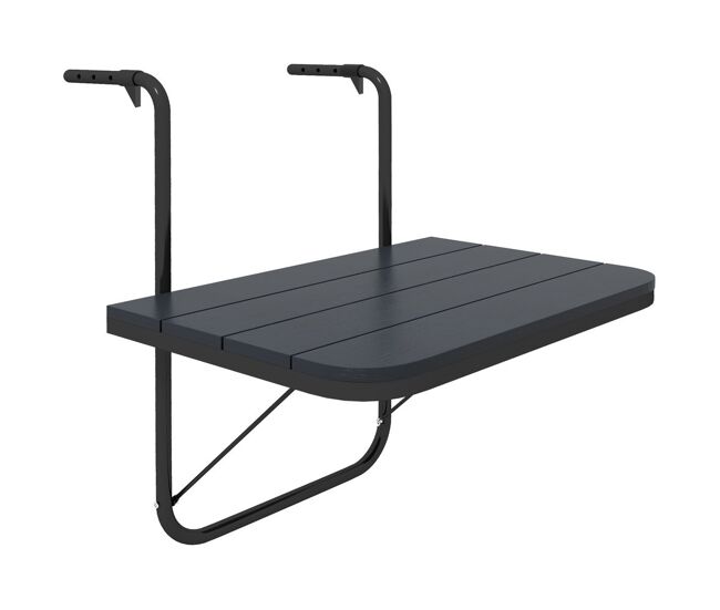 Outsunny mesa colgante de balcón, mesa plegable para balcón de aluminio para barandilla, con altura ajustable en 4 niveles, adaptable a 4 anchos, carga 25 kg, para jardín, 60x40x55-64 cm, negro