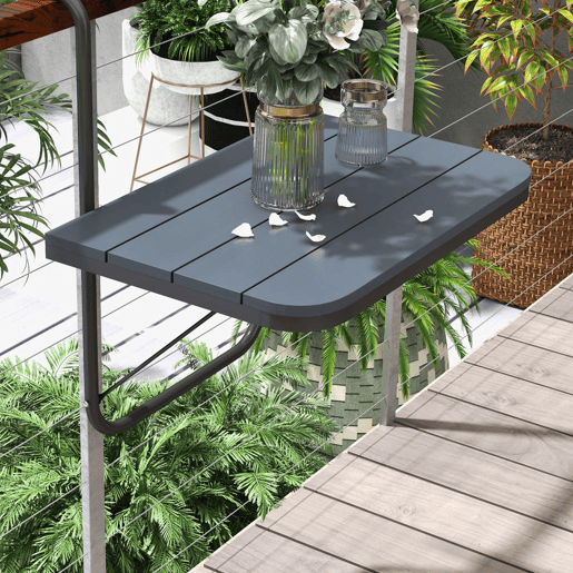 Outsunny Mesa Suspensa de Varanda, Mesa Dobrável de Alumínio para Grade, com Altura Ajustável em 4 Níveis, Adaptável a 4 Larguras, Suporta até 25 kg, para Jardim, 60x40x55-64 cm, Preto