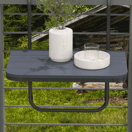 Outsunny Mesa Suspensa de Varanda, Mesa Dobrável de Alumínio para Grade, com Altura Ajustável em 4 Níveis, Adaptável a 4 Larguras, Suporta até 25 kg, para Jardim, 60x40x55-64 cm, Preto