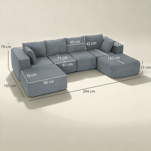 HOMCOM Sofá Modular em Forma de U, Sofá de Canto Seccional de 4 Lugares com 2 Banquetas, Almofadas, Apoios de Braço Largos, Sem Montagem, Assentos Amplos e Profundos, Estofado em Veludo, Cinzento Escuro HOMCOM Sofá Modular em Forma de U, Sofá de Canto Seccional de 4 Lugares com 2 Banquetas, Almofadas, Apoios de Braço Largos, Sem Montagem, Assentos Amplos e Profundos, Estofado em Veludo, Cinzento Escuro