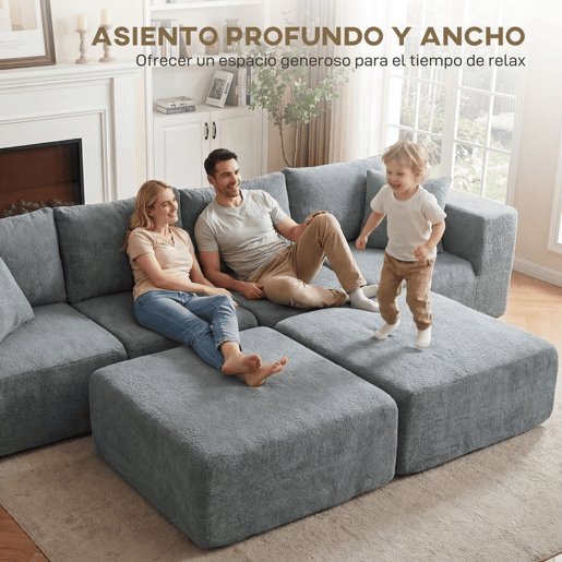 HOMCOM Sofá Modular em Forma de U, Sofá de Canto Seccional de 4 Lugares com 2 Banquetas, Almofadas, Apoios de Braço Largos, Sem Montagem, Assentos Amplos e Profundos, Estofado em Veludo, Cinzento Escuro HOMCOM Sofá Modular em Forma de U, Sofá de Canto Seccional de 4 Lugares com 2 Banquetas, Almofadas, Apoios de Braço Largos, Sem Montagem, Assentos Amplos e Profundos, Estofado em Veludo, Cinzento Escuro