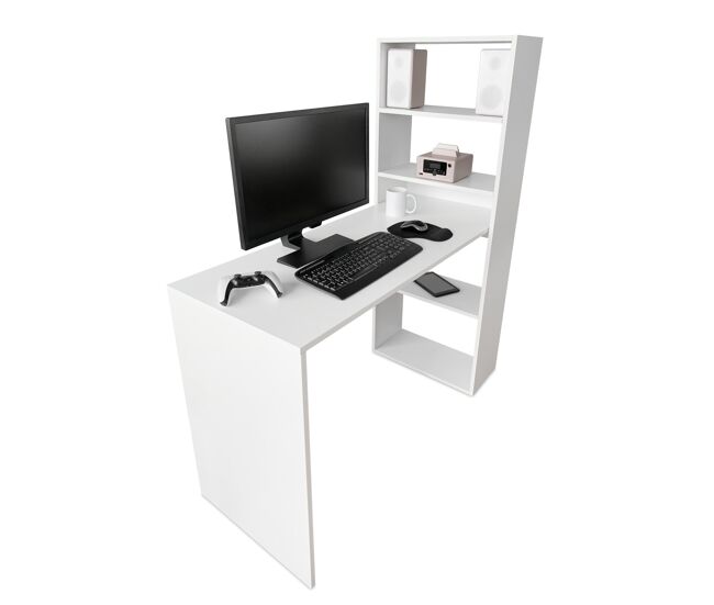 Escritorio urban con estantería | color blanco | diseño moderno y funcional | 122x140x53 cm