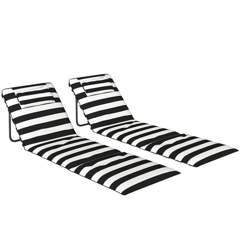 Outsunny conjunto de 2 esterillas de playa plegable, esteras portátil con respaldo ajustable, reposacabezas acolchado tela oxford 600d y estructura de metal, para jardín, 150x50x2 cm, gris y blanco
