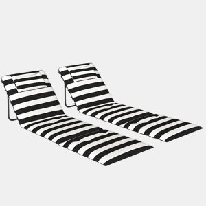 Outsunny Conjunto de 2 Esteiras de Praia Dobráveis, Portáteis com Encosto Ajustável, Almofada Acolchoada, Tecido Oxford 600D e Estrutura de Metal, para Jardim, 150x50x2 cm, Cinza e Branco