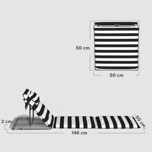 Outsunny Conjunto de 2 Esteiras de Praia Dobráveis, Portáteis com Encosto Ajustável, Almofada Acolchoada, Tecido Oxford 600D e Estrutura de Metal, para Jardim, 150x50x2 cm, Cinza e Branco