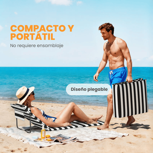 Outsunny Conjunto de 2 Esteiras de Praia Dobráveis, Portáteis com Encosto Ajustável, Almofada Acolchoada, Tecido Oxford 600D e Estrutura de Metal, para Jardim, 150x50x2 cm, Cinza e Branco