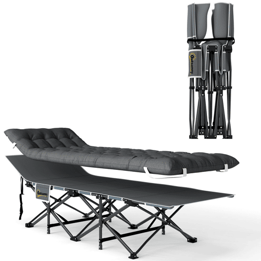 Outsunny Cama Dobrável de Campismo Portátil com Apoio de Cabeça, Colchão Removível e Bolsa de Transporte, Suporta até 150 kg, 186x68x37 cm, Cinzento Escuro