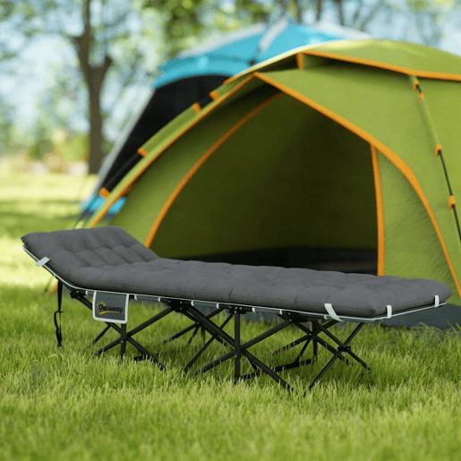 Outsunny Cama Dobrável de Campismo Portátil com Apoio de Cabeça, Colchão Removível e Bolsa de Transporte, Suporta até 150 kg, 186x68x37 cm, Cinzento Escuro
