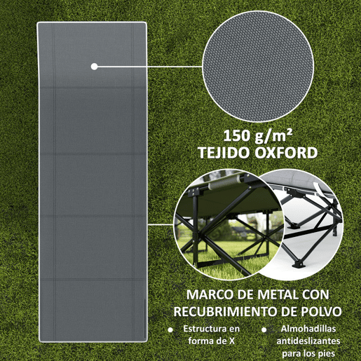 Outsunny Cama Dobrável de Campismo Portátil com Apoio de Cabeça, Colchão Removível e Bolsa de Transporte, Suporta até 150 kg, 186x68x37 cm, Cinzento Escuro