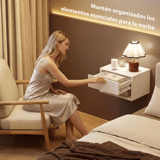HOMCOM Conjunto de 2 Mesas de Cabeceira Suspensas, Mesas de Cabeceira com Gaveta com Frente Ondulada e Prateleira Aberta, Design Moderno, para Quarto, 40x30x25 cm, Branco