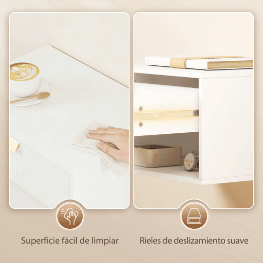 HOMCOM Conjunto de 2 Mesas de Cabeceira Suspensas, Mesas de Cabeceira com Gaveta com Frente Ondulada e Prateleira Aberta, Design Moderno, para Quarto, 40x30x25 cm, Branco