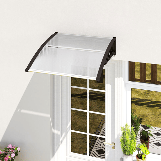 Outsunny Marquise Exterior para Portas e Janelas, 103x96,5 cm, Cobertura de Proteção contra Sol e Chuva, com Painel de Policarbonato, Suportes de PP e Régua de Alumínio, Transparente