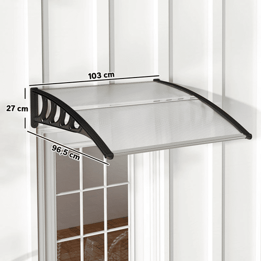 Outsunny Marquise Exterior para Portas e Janelas, 103x96,5 cm, Cobertura de Proteção contra Sol e Chuva, com Painel de Policarbonato, Suportes de PP e Régua de Alumínio, Transparente