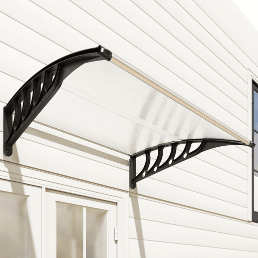 Outsunny Marquise Exterior para Portas e Janelas, 103x96,5 cm, Cobertura de Proteção contra Sol e Chuva, com Painel de Policarbonato, Suportes de PP e Régua de Alumínio, Transparente