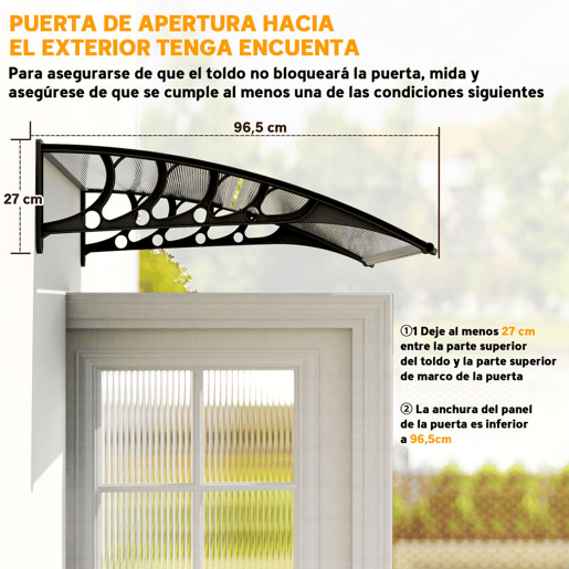Outsunny Marquise Exterior para Portas e Janelas, 103x96,5 cm, Cobertura de Proteção contra Sol e Chuva, com Painel de Policarbonato, Suportes de PP e Régua de Alumínio, Transparente