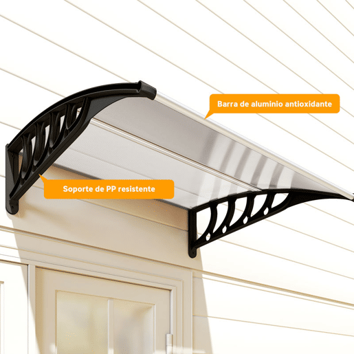 Outsunny Marquise Exterior para Portas e Janelas, 103x96,5 cm, Cobertura de Proteção contra Sol e Chuva, com Painel de Policarbonato, Suportes de PP e Régua de Alumínio, Transparente