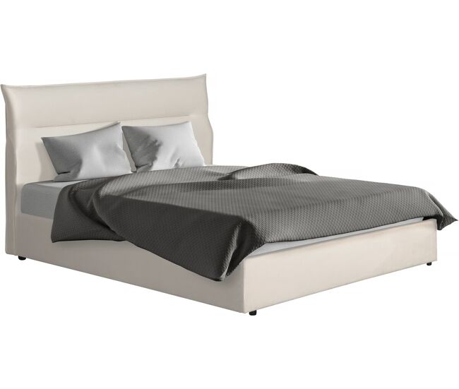 Cama con cajón de almacenamiento de terciopelo <<Isola>> - 160 x 200 cm - Beige