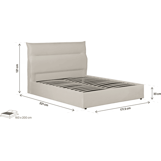 Cama de veludo Isola com caixa de arrumação - 160 x 200 cm - Bege