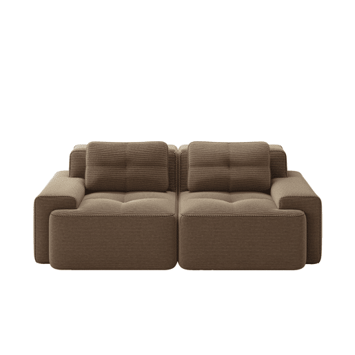 Sofá modular + 2 lugares - Moderno, confortável, assento profundo, veludo canelado - Castanho