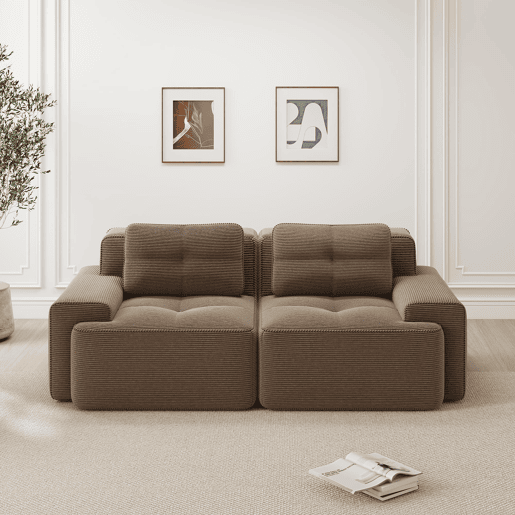 Sofá modular + 2 lugares - Moderno, confortável, assento profundo, veludo canelado - Castanho