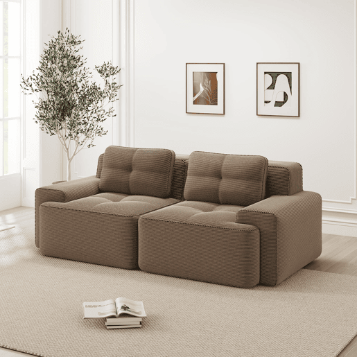 Sofá modular + 2 lugares - Moderno, confortável, assento profundo, veludo canelado - Castanho