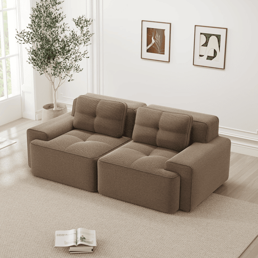 Sofá modular + 2 lugares - Moderno, confortável, assento profundo, veludo canelado - Castanho