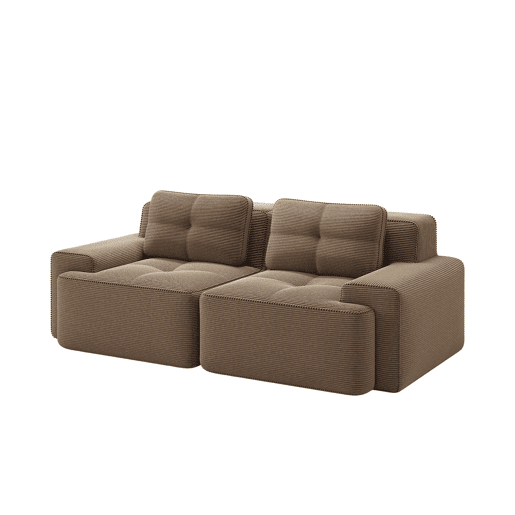 Sofá modular + 2 lugares - Moderno, confortável, assento profundo, veludo canelado - Castanho