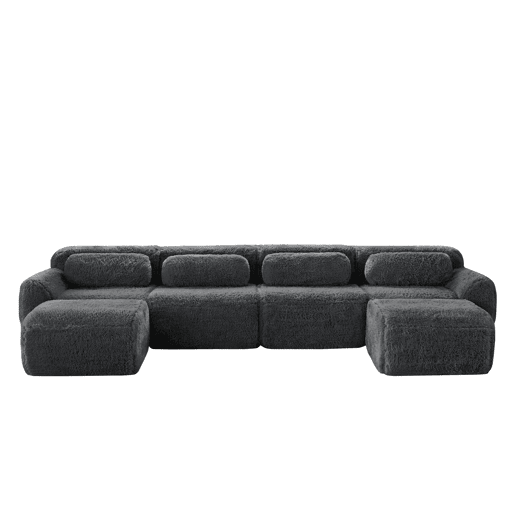 Sofá modular U 4 lugares - sem montagem, combinável, felpa, suporte ergonómico - Cinza