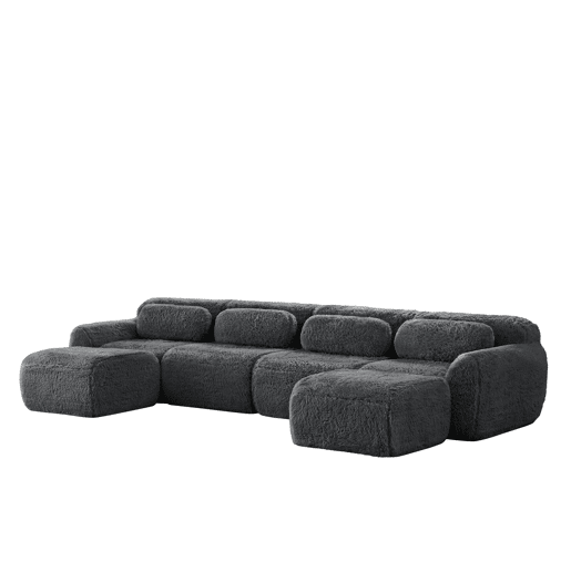 Sofá modular U 4 lugares - sem montagem, combinável, felpa, suporte ergonómico - Cinza