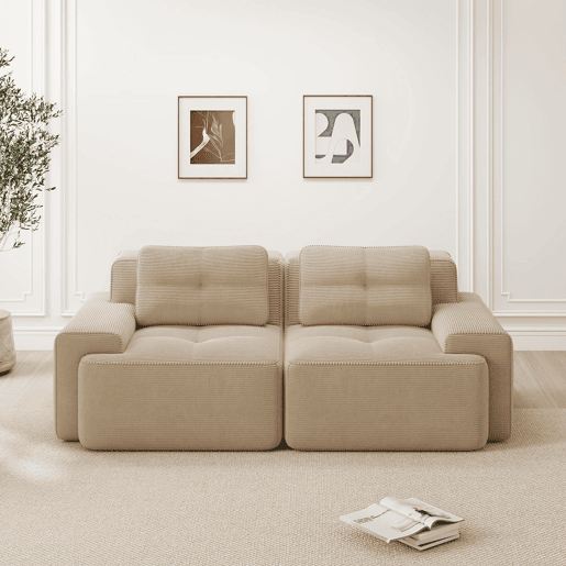 Sofá modular Boneless de 2 lugares - confortável, moderno, tipo nuvem, sofá-cama - bege