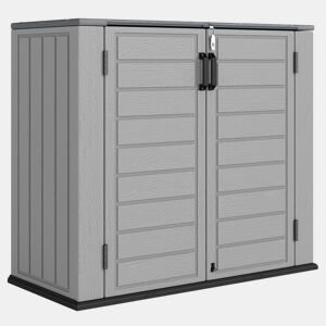 Outsunny Armário Exterior de HDPE 940L com Tampa Dobrável e 2 Portas, Fecho para Armazenamento de Ferramentas 142x67x119 cm Cinzento Claro