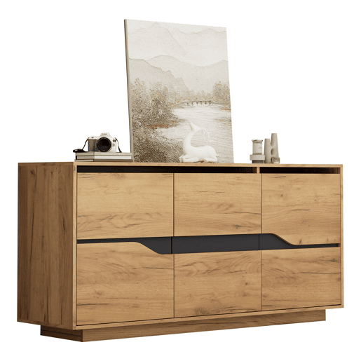 Aparador de painel de partículas com 3 portas,natural