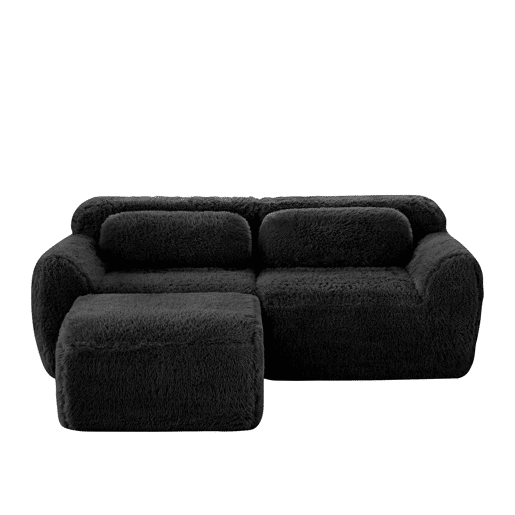 Sofá modular L - 2 lugares, veludo macio, combinável, com almofadas - Preto
