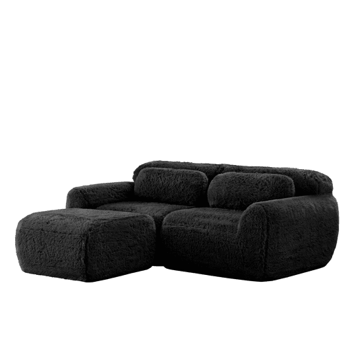 Sofá modular L - 2 lugares, veludo macio, combinável, com almofadas - Preto