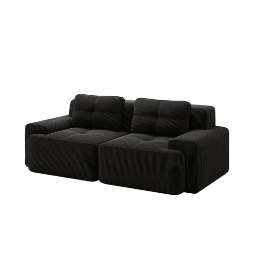 Sofá modular de 2 lugares - moderno, confortável, veludo tipo veludo cotelê, sofá-cama - preto