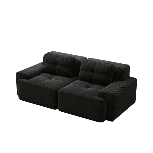 Sofá modular de 2 lugares - moderno, confortável, veludo tipo veludo cotelê, sofá-cama - preto