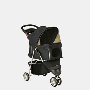 PawHut Carrinho para Cães Dobrável Carrinho para Cães Pequenos com Cesto de Armazenamento Janelas de Rede Porta-Copos e Rodas Suporta até 10 kg 77x44x102 cm Preto