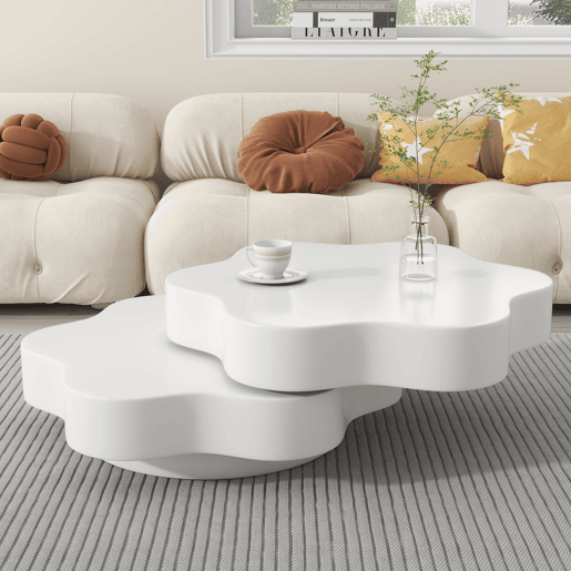 Mesa de centro giratória curva de mdf,branco