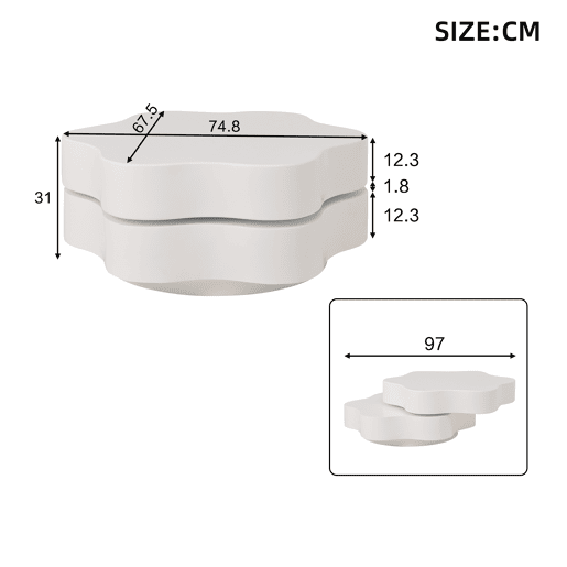 Mesa de centro giratória curva de mdf,branco