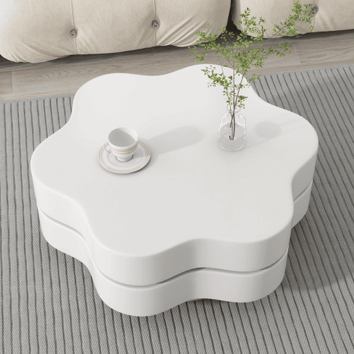 Mesa de centro giratória curva de mdf,branco